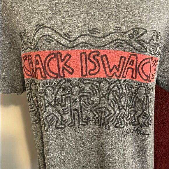 Junk Food Crack Is Whack Keith Haring Gray Graphic Pullover T-Shirt - Picture 2 of 9